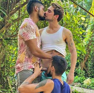 When hot latin boys Adrian, Damian and Benjamin find themselves a secluded spot by the beach, they waste no time in dropping their shorts and passionately tending to each other’s cocks.