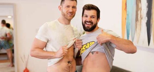 The chemistry is off the charts as handsome Caden makes out with bearded hunk Brysen on the couch, eagerly stripping out of their t-shirts and shorts before Caden sucks Brysen.