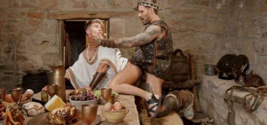 King of the Norsemen Papi Kocic thinks it's just another day, feasting with his fiercest warriors, servant twink Dean Young sitting on his lap and refilling his goblet...