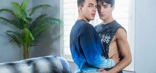Sebastian Cruz and Matthew Grey smolder as they come into fine boy focus, making out like horny high schoolers as they strip down. Sebastian kisses Grey's nipple, then eases his way down south.
