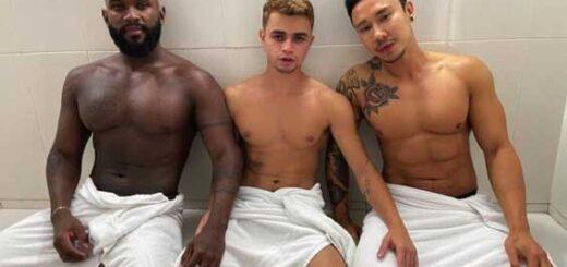 Travis writes to his buddy Alex that the saunas in Brazil are so teeming with studs that he just had the hottest orgy of his life, and the guys he met have all he ever wanted in big cocks.