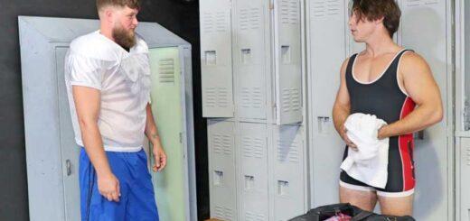 Brody Bauer enters the gym in full football gear; he's sweaty from pre-season practice with the coach. He finds Archie Paige standing in front of the lockers in his wrestling singlet; his toned ass